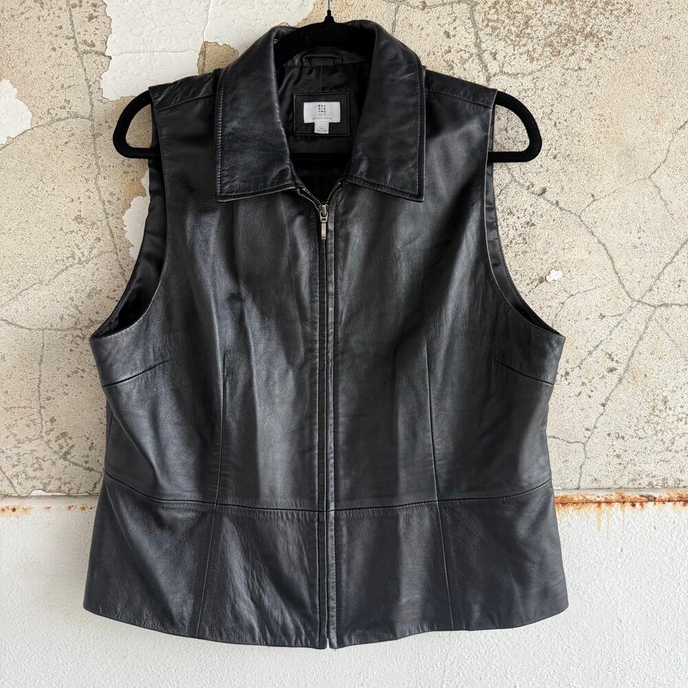 Y2K Leather Vest Lambskin Leather Full Zip Collared Minimalist Moto Womens XL